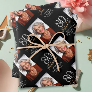 Hoja De Papel De Regalo Elegante negro 80 y fabulosa foto de cumpleaños 80