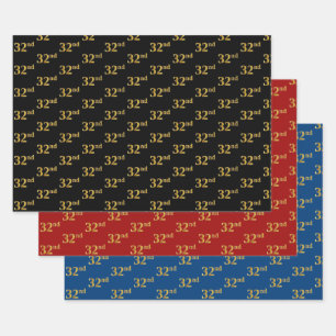 Hoja De Papel De Regalo Elegante Negro, Rojo, Azul, Faux Gold 32º Evento #