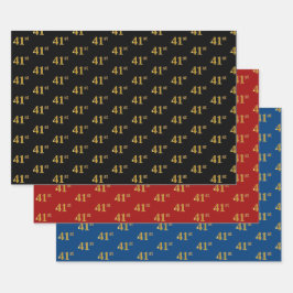 Hoja De Papel De Regalo Elegante Negro, Rojo, Azul, Faux Gold 41st Event #