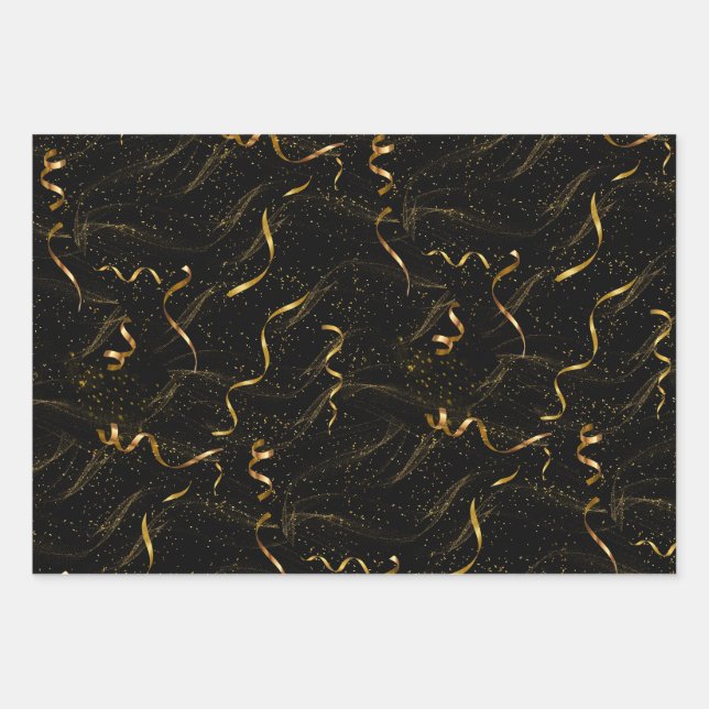 Hoja De Papel De Regalo Elegante negro y oro (Anverso)