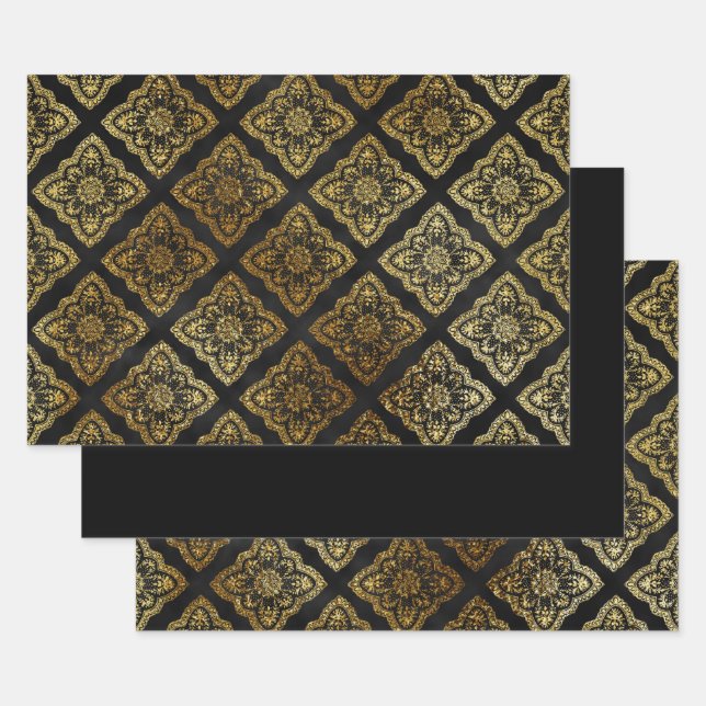 Hoja De Papel De Regalo Elegante negro y oro (Set)