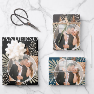 Hoja De Papel De Regalo Elegante Novia y Groom Foto/Nombre de tres colores