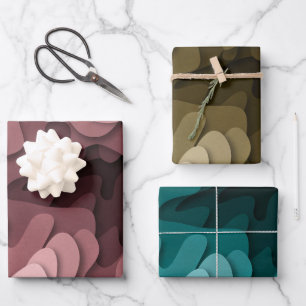 Hoja De Papel De Regalo Elegante Ombre Rosa, Turquesa y Olas Marrones