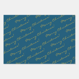 Hoja De Papel De Regalo Elegante oro azul mora navidad árboles