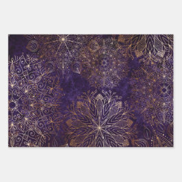 Hoja De Papel De Regalo Elegante oro y morado floral Mandala Pattern Wra