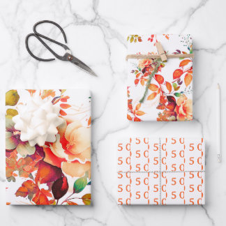 Hoja De Papel De Regalo Elegante otoño acuarela floral de otoño 50 cumplea