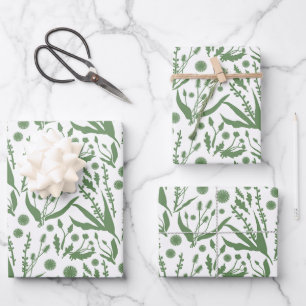 Hoja De Papel De Regalo Elegante patrón botánico verde salvia