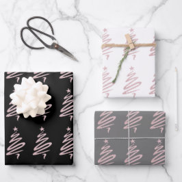 Hoja De Papel De Regalo Elegante patrón de árbol de Navidad de oro rosa
