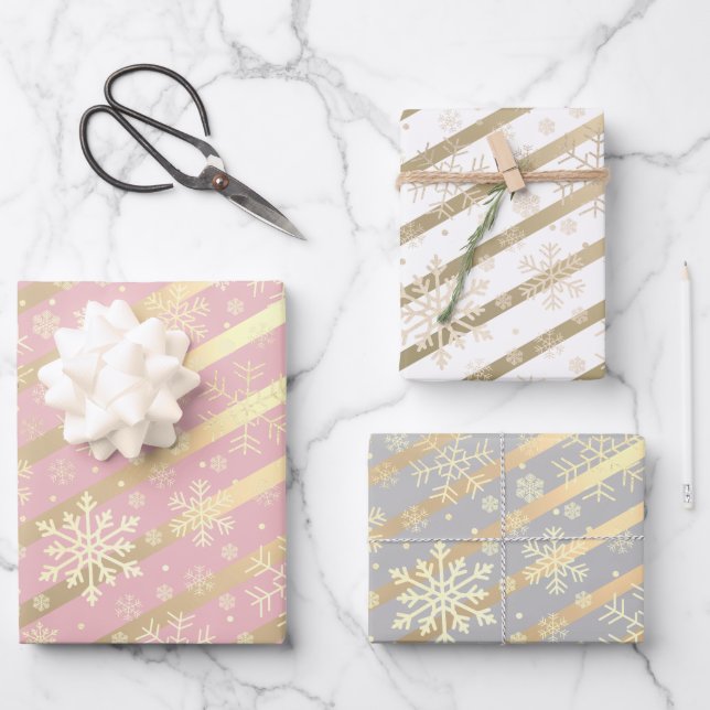 Hoja De Papel De Regalo Elegante patrón de copos de nieve para Navidades d (Anverso)