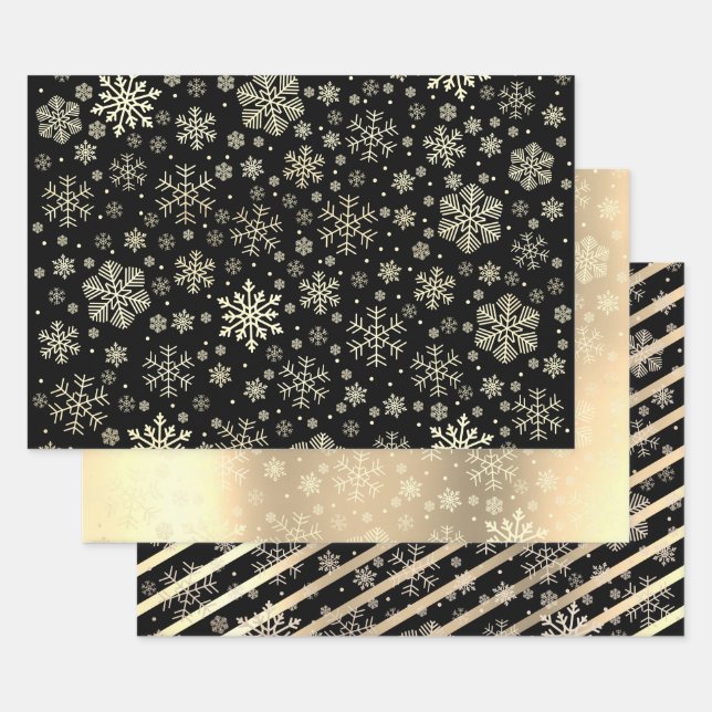 Hoja De Papel De Regalo Elegante patrón de copos de nieve para Navidades d (Set)