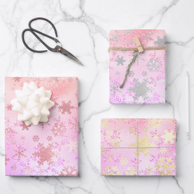 Hoja De Papel De Regalo Elegante patrón de copos de nieve para Navidades h (Anverso)