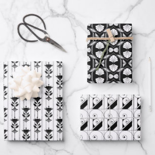 Hoja De Papel De Regalo elegante patrón de decoración de arte blanco negro
