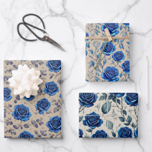 Hoja De Papel De Regalo Elegante patrón de flora de Rosas azules de la mar