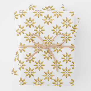 Hoja De Papel De Regalo Elegante patrón de flores doradas blanco