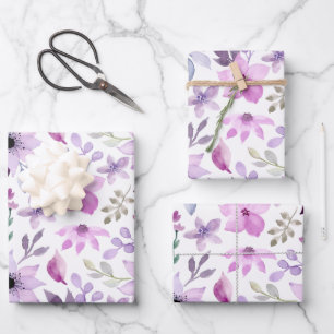 Hoja De Papel De Regalo Elegante patrón de flores rosadas y moradas