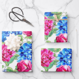 Hoja De Papel De Regalo Elegante Patrón De Hidrangea Azul Floral Y Rosa