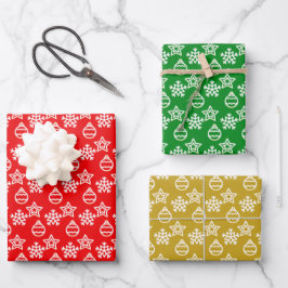 Hoja De Papel De Regalo Elegante patrón de Navidad en verde, rojo y dorado
