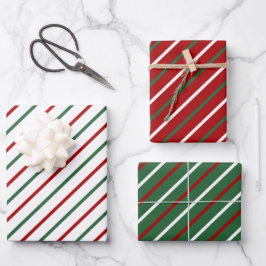 Hoja De Papel De Regalo Elegante patrón de rayas de Navidad rojo verde