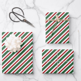 Hoja De Papel De Regalo Elegante patrón de rayas de Navidad rojo verde bla