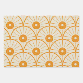 Hoja De Papel De Regalo Elegante patrón de sol Art Deco naranja