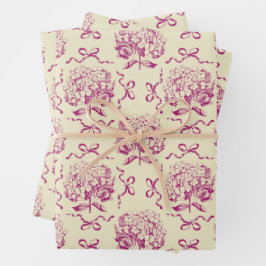 Hoja De Papel De Regalo Elegante Patrón De Toile Rosa De Hidrangea Estétic