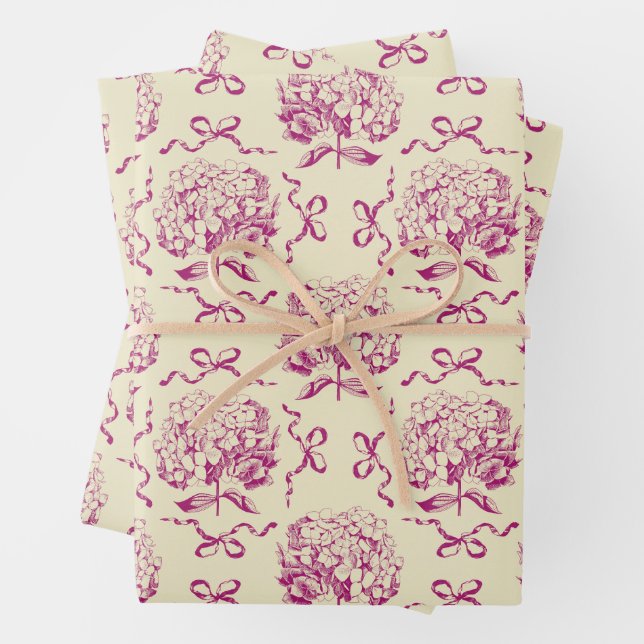 Hoja De Papel De Regalo Elegante Patrón De Toile Rosa De Hidrangea Estétic (In situ)