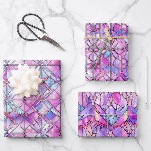 Hoja De Papel De Regalo Elegante patrón de vidrio falso teñido rosa iridis