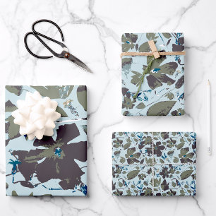 Hoja De Papel De Regalo Elegante patrón floral azul verde
