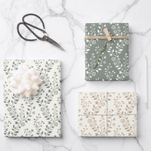 Hoja De Papel De Regalo Elegante patrón floral boho minimalista crema salv