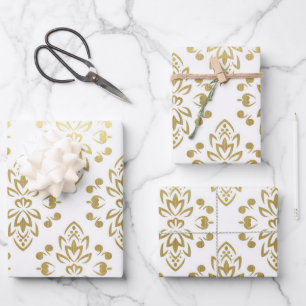 Hoja De Papel De Regalo Elegante patrón floral de damasco de oro para boda