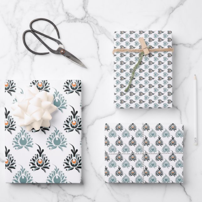 Hoja De Papel De Regalo Elegante patrón floral Rosa azul (Anverso)