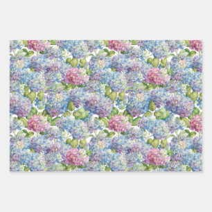 Hoja De Papel De Regalo Elegante patrón floral rosa azul Hydrangea