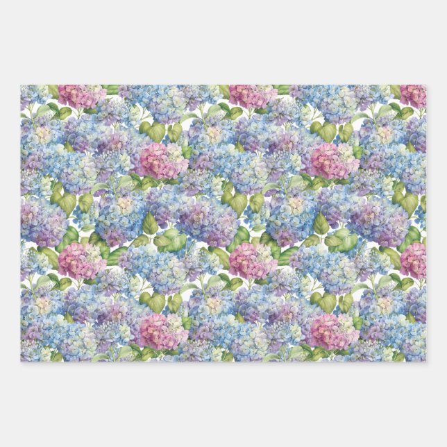 Hoja De Papel De Regalo Elegante patrón floral rosa azul Hydrangea (Anverso)