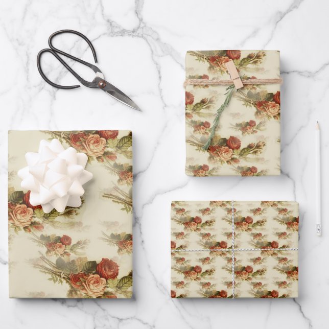 Hoja De Papel De Regalo Elegante patrón floral victoriano Rosa (Anverso)