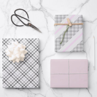Hoja De Papel De Regalo Elegante Patrón Gris Blush Blanco Tartán