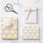Hoja De Papel De Regalo Elegante patrón Hanukkah Holiday Pattern Gold<br><div class="desc">Arte digital</div>