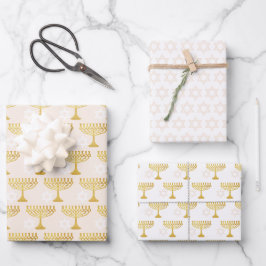 Hoja De Papel De Regalo Elegante patrón Hanukkah Holiday Pattern Gold