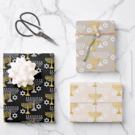 Hoja De Papel De Regalo Elegante patrón Hanukkah Holiday Pattern Gold