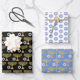 Hoja De Papel De Regalo Elegante patrón Hanukkah Holiday Pattern Gold