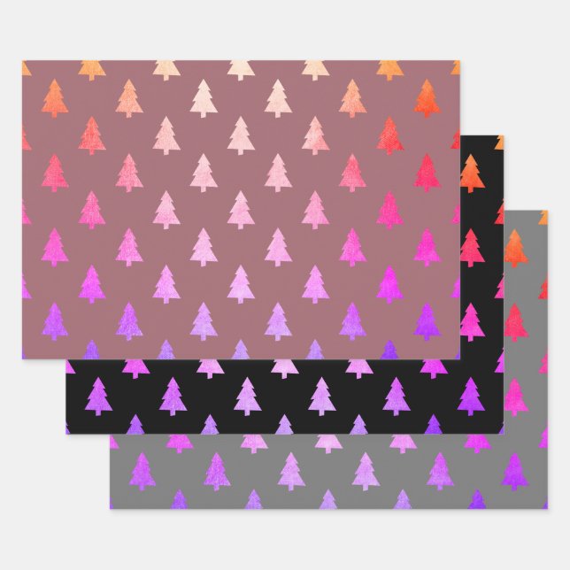 Hoja De Papel De Regalo Elegante patrón holográfico de árbol de Navidad (Set)