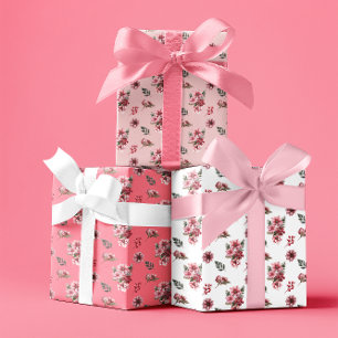 Hoja De Papel De Regalo Elegante patrón navideño de poinsettias rosadas