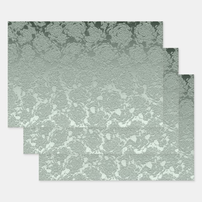 Hoja De Papel De Regalo Elegante Patrón Verde Floral Pastel Sage (Set)