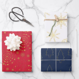 Hoja De Papel De Regalo Elegante Patrones Minimales Dorados Navy Blanco Wr