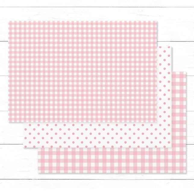 Hoja De Papel De Regalo Elegante Peach Pink Gingham Check Polka Dots (Modern, elegant peach pink gingham checks and polka dots pattern mix gift wrapping paper sheets.)