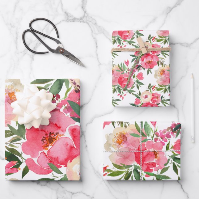 Hoja De Papel De Regalo Elegante Peonies Floral (Anverso)