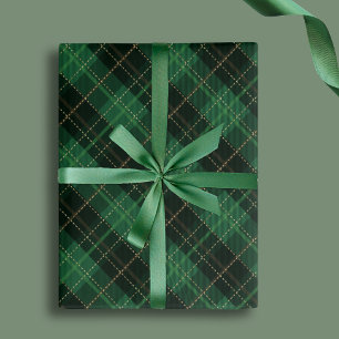 Hoja De Papel De Regalo Elegante Plaid Verde Navidad Festejo