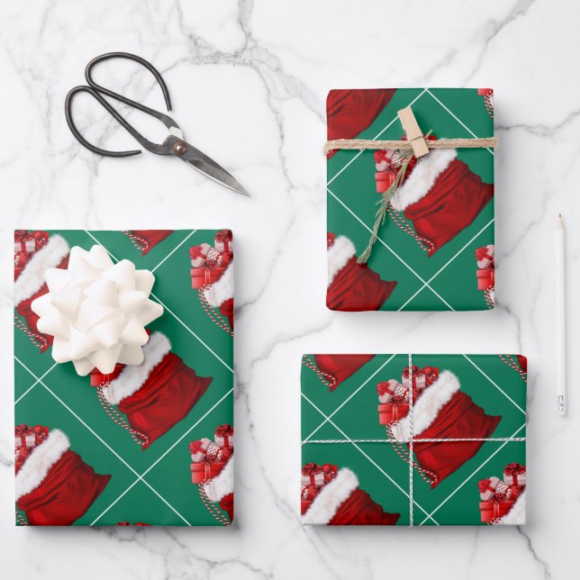 Hoja De Papel De Regalo Elegante plantilla de Navidad árbol de pino verde  (Anverso)