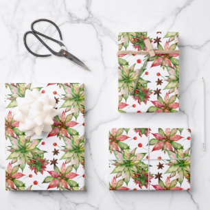 Hoja De Papel De Regalo Elegante Poinsettia y Berries