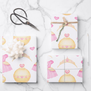 Hoja De Papel De Regalo Elegante Princesa Tiara de color rosa y oro