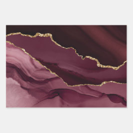 Hoja De Papel De Regalo Elegante Purpurina de oro púrpura Agate de mármol